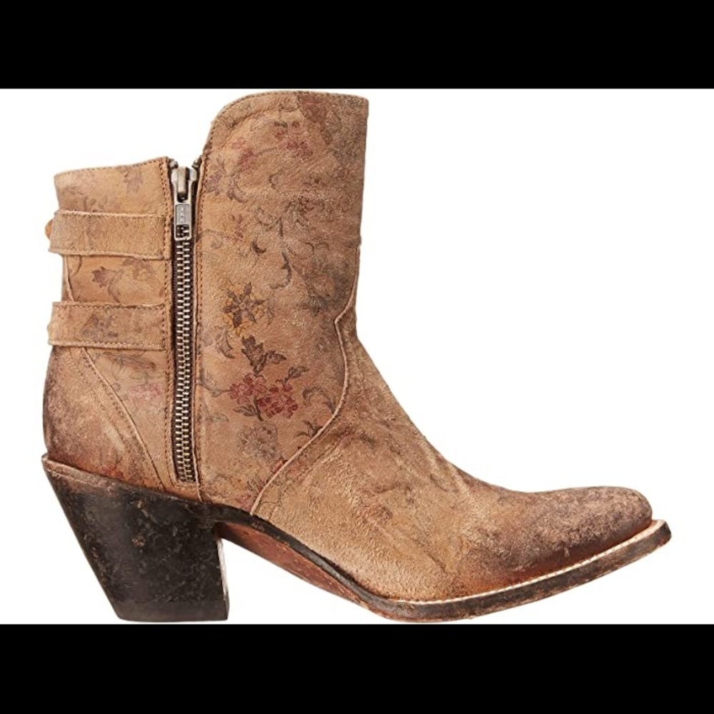 Women's Floral Embossed Western Ankle Boots - Taupe - Picture 3 of 10